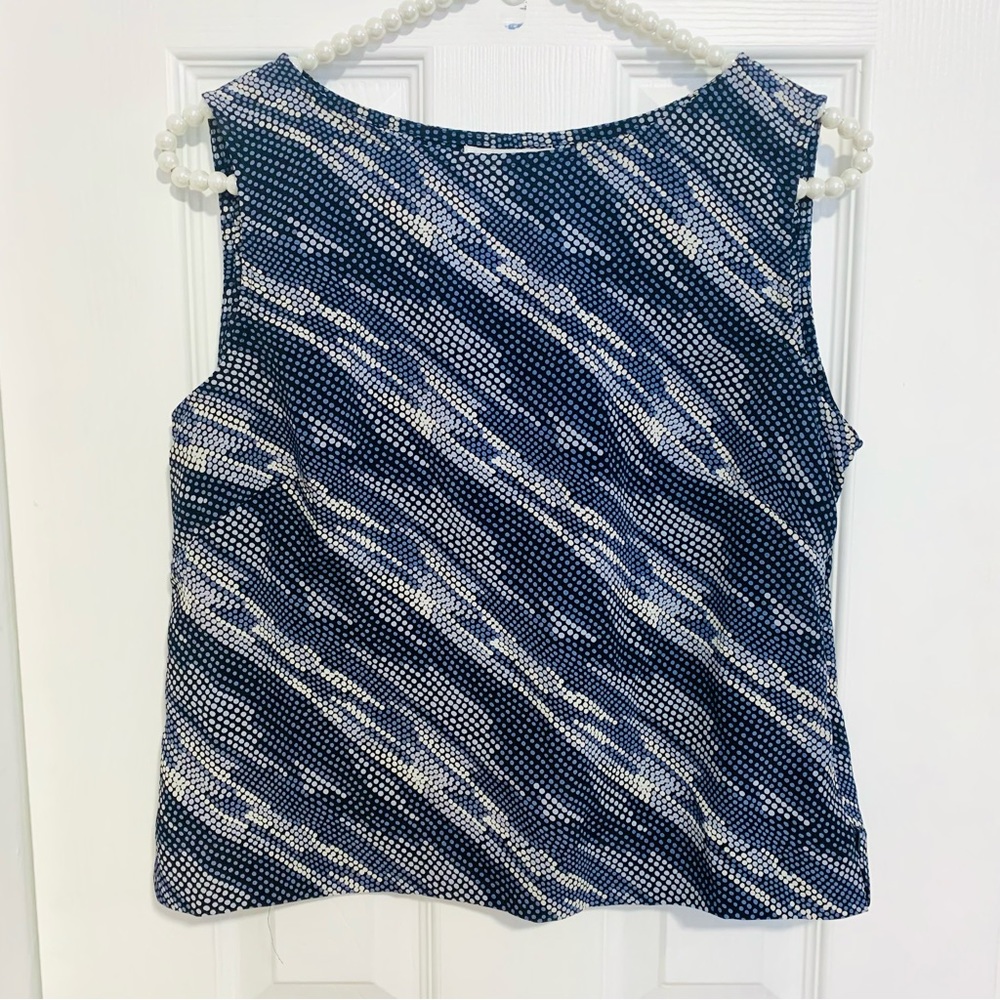 Vintage Y2K Jones New York Suit Sleeveless Camisole Cami Top Blue White Dots 6P